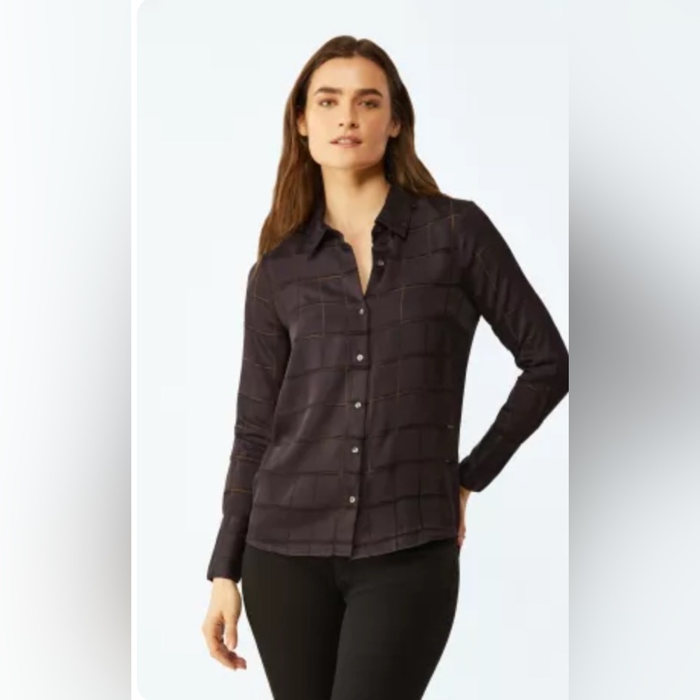 ECRU BACALL SATIN BURNOUT SHIRT. SMALL. NEW. Deep Plumb. Sold out in stores